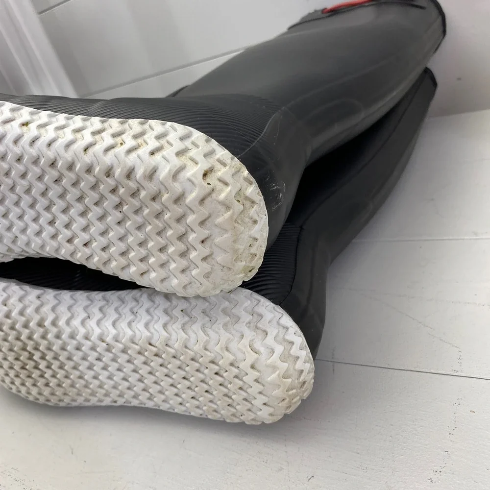 Hunter Original Tall Ribbed Rain Boots Women Size 9 Black White Red Buckle